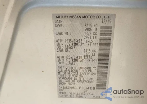 2016 Nissan Pathfinder S из США, поврежденный, VIN 5N1AR2MM6GC613408